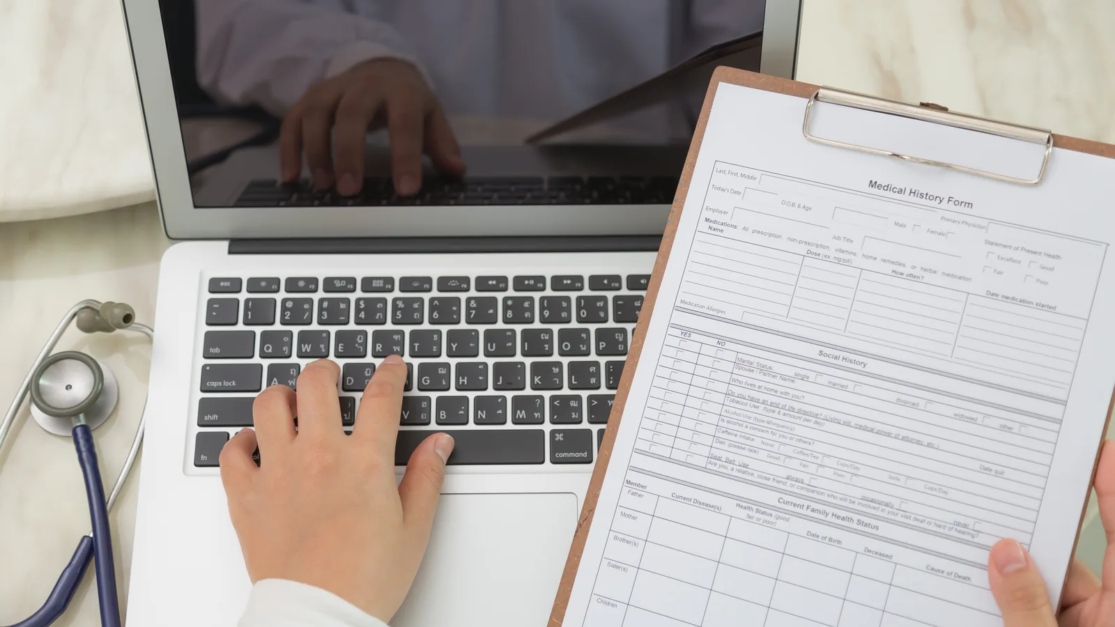 Clinical coding and billing review at a practice desk
